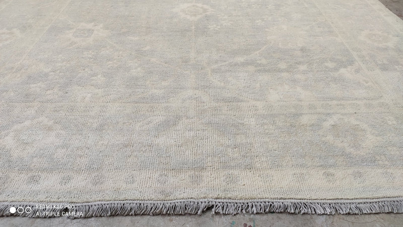 Modern Scarlett O'Hara Washed White & Blue Oushak | Banana Manor Rug Company