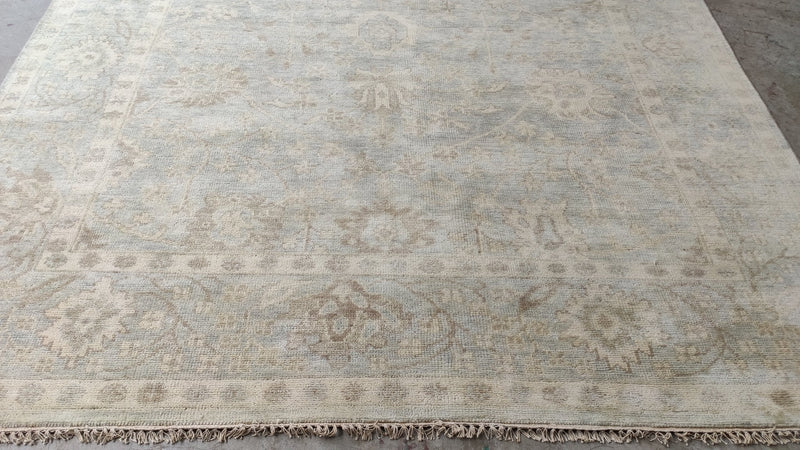 Modern Scarlett O'Hara Washed White & Blue Oushak | Banana Manor Rug Company