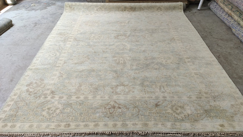 Modern Scarlett O'Hara Washed White & Blue Oushak | Banana Manor Rug Company