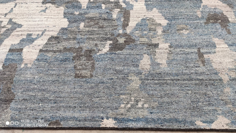 Modern Sea Bass 8.3x10 Light Blue and Grey Hand-Knotted Rug | Banana Manor Rug Company