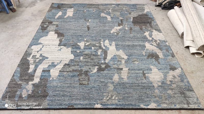 Modern Sea Bass 8.3x10 Light Blue and Grey Hand-Knotted Rug | Banana Manor Rug Company