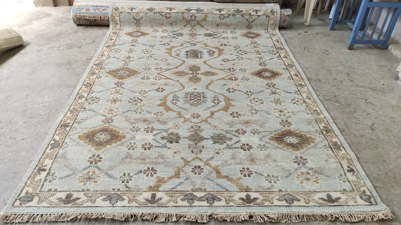 Moira Rose 6x8.9 Aqua Hand-Knotted Oushak Rug | Banana Manor Rug Company