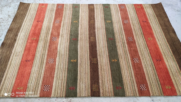 Mona 5x7.9 Handwoven Striped Multi-Colored Wool Rug | Banana Manor Rug Company