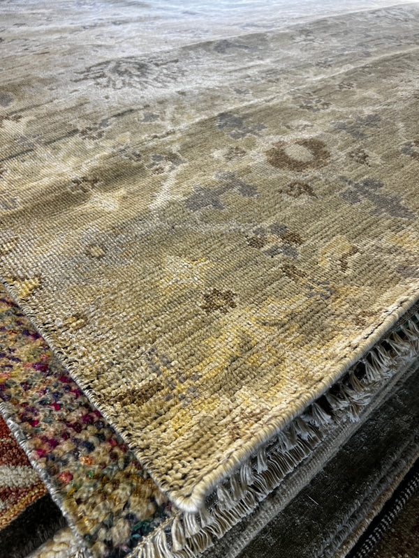 Mona Fastvold 8x9.6 Beige and Tan Hand-Knotted Oushak Rug | Banana Manor Rug Company