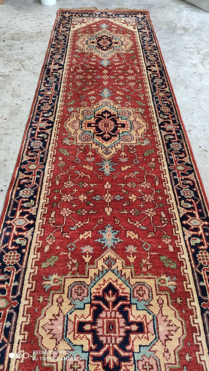 Montgomery 2.6x10 Red and Blue Hand-knotted Serapi Runner | Banana Manor Rug Company