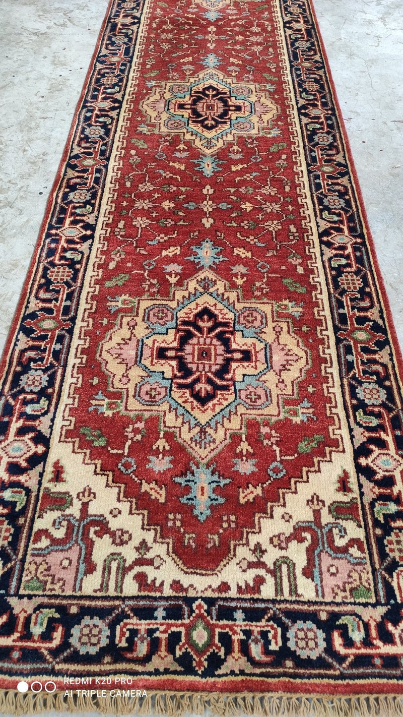 Montgomery 2.6x10 Red and Blue Hand-knotted Serapi Runner | Banana Manor Rug Company