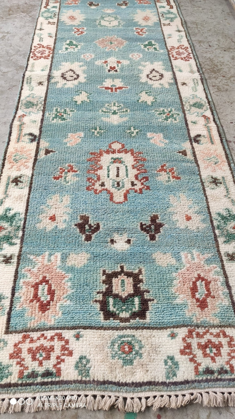 Morgan 2.9x10 Light Blue and Ivory Oushak Runner | Banana Manor Rug Company