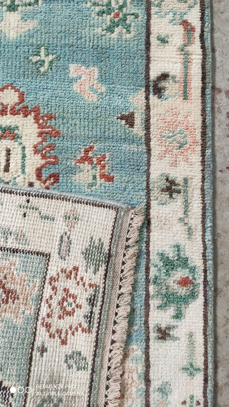 Morgan 2.9x10 Light Blue and Ivory Oushak Runner | Banana Manor Rug Company