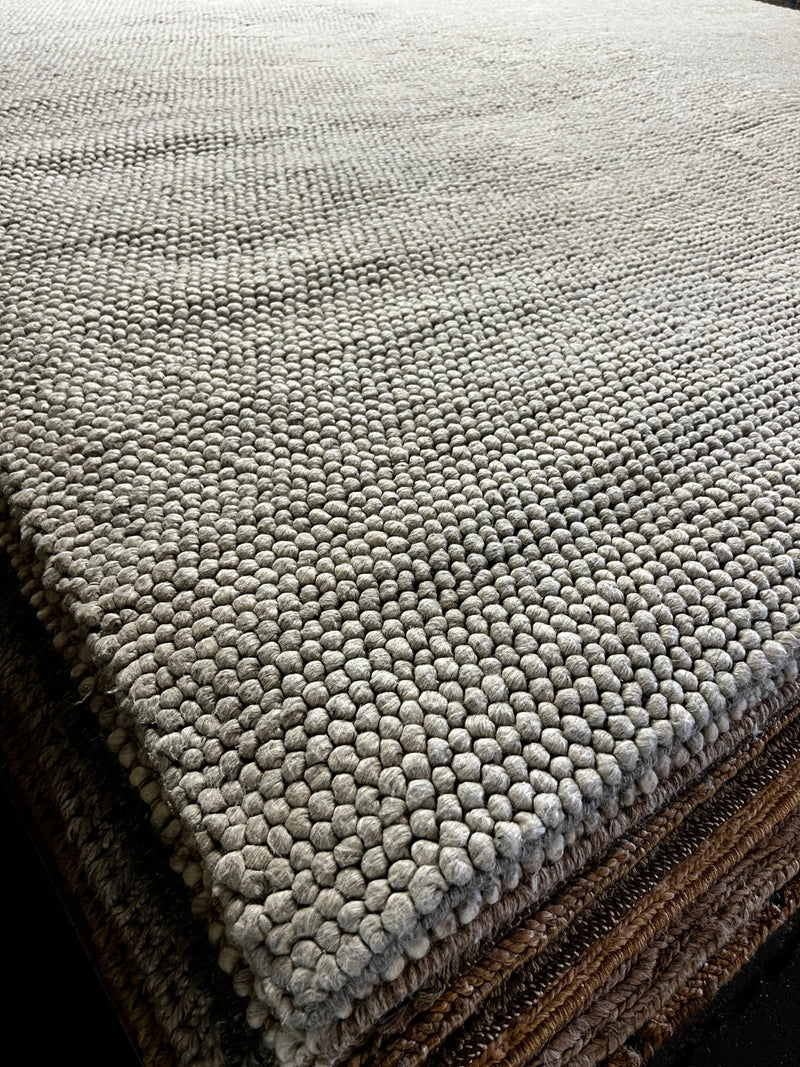 Mrs. Gardner Handwoven Wool Durrie Natural Grey Loop Ball 10x13.3 | Banana Manor Rug Company