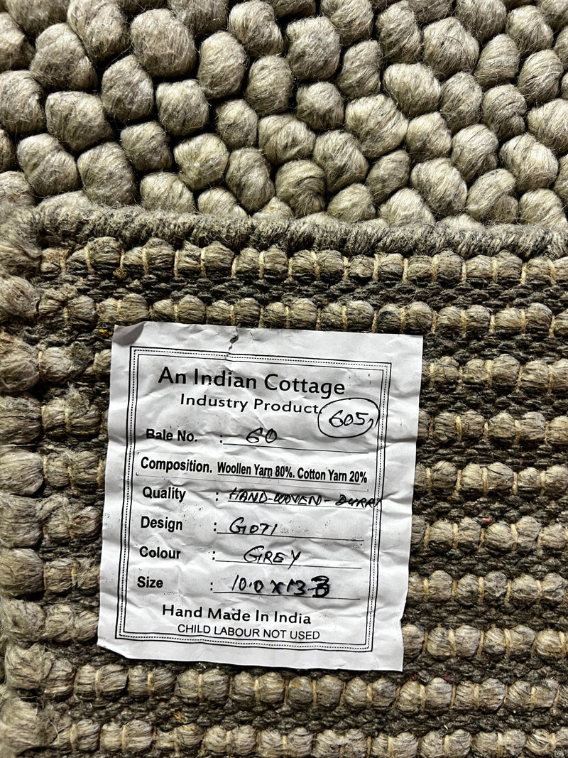 Mrs. Gardner Handwoven Wool Durrie Natural Grey Loop Ball 10x13.3 | Banana Manor Rug Company