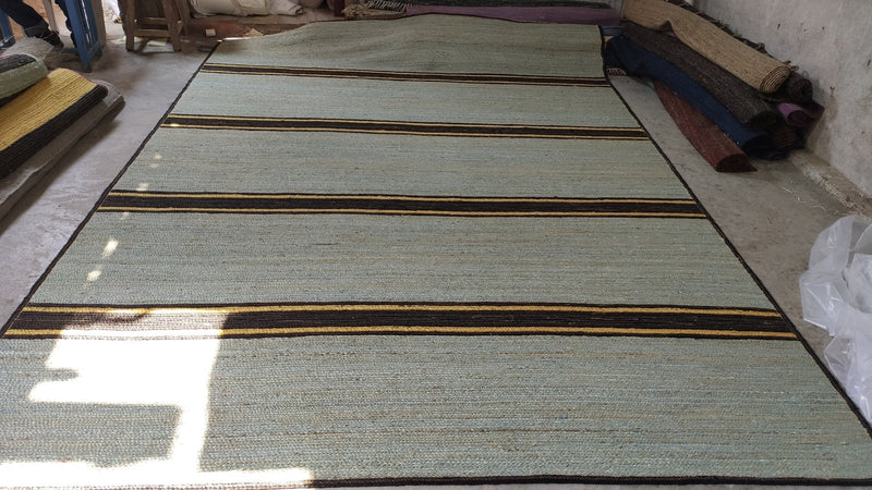 Murphy 'Murph' Dunne 9x12.6 Handwoven Light Green Striped Jute Rug | Banana Manor Rug Company
