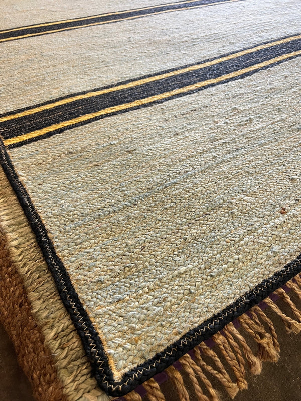 Murphy 'Murph' Dunne 9x12.6 Handwoven Light Green Striped Jute Rug | Banana Manor Rug Company