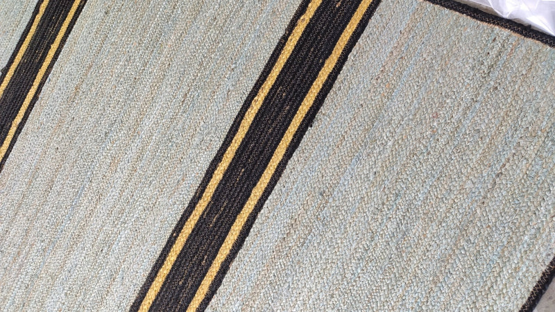 Murphy 'Murph' Dunne 9x12.6 Handwoven Light Green Striped Jute Rug | Banana Manor Rug Company