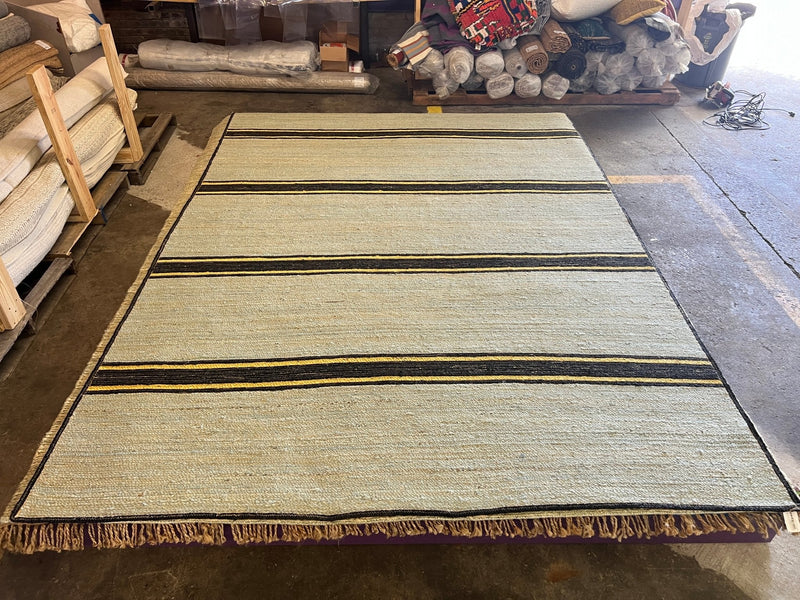 Murphy 'Murph' Dunne 9x12.6 Handwoven Light Green Striped Jute Rug | Banana Manor Rug Company