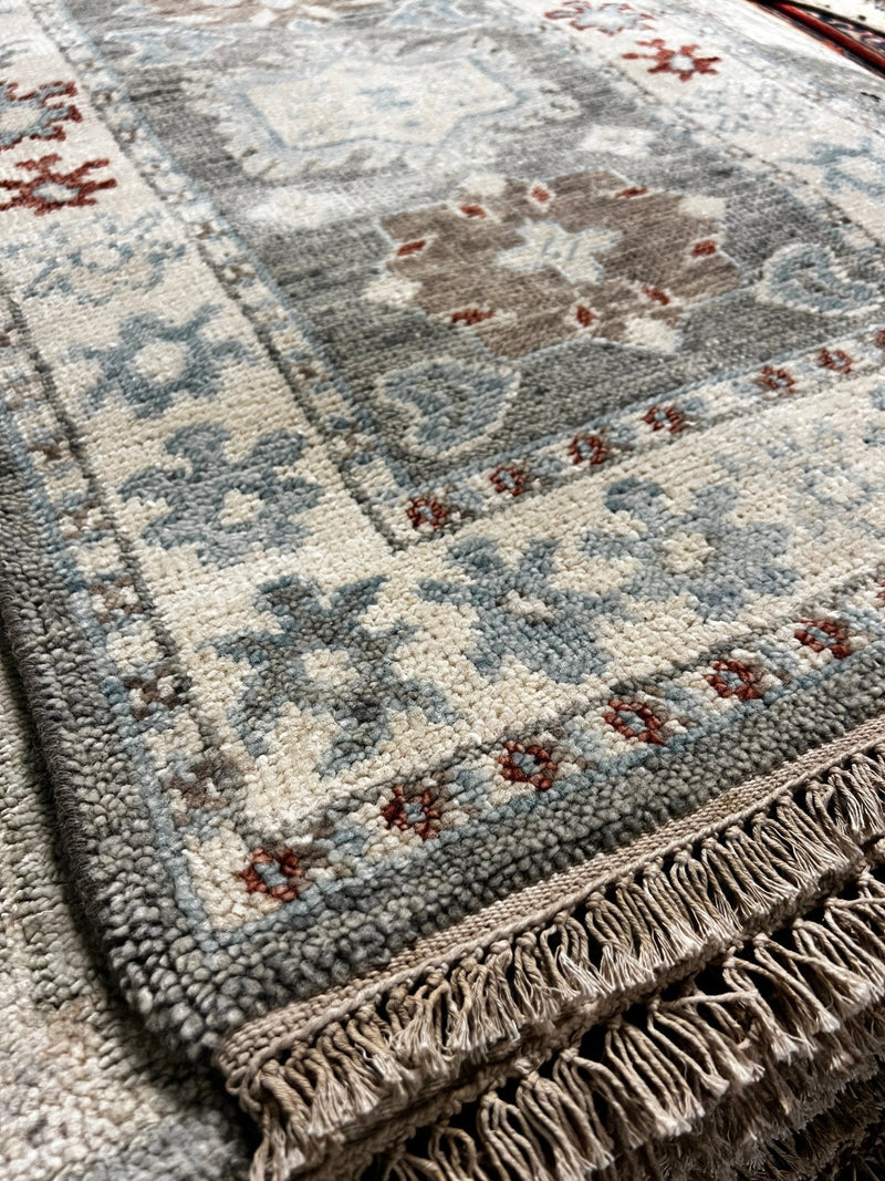 Myla 2.3x14 Brownish Grey Hand-Knotted Oushak Runner | Banana Manor Rug Company