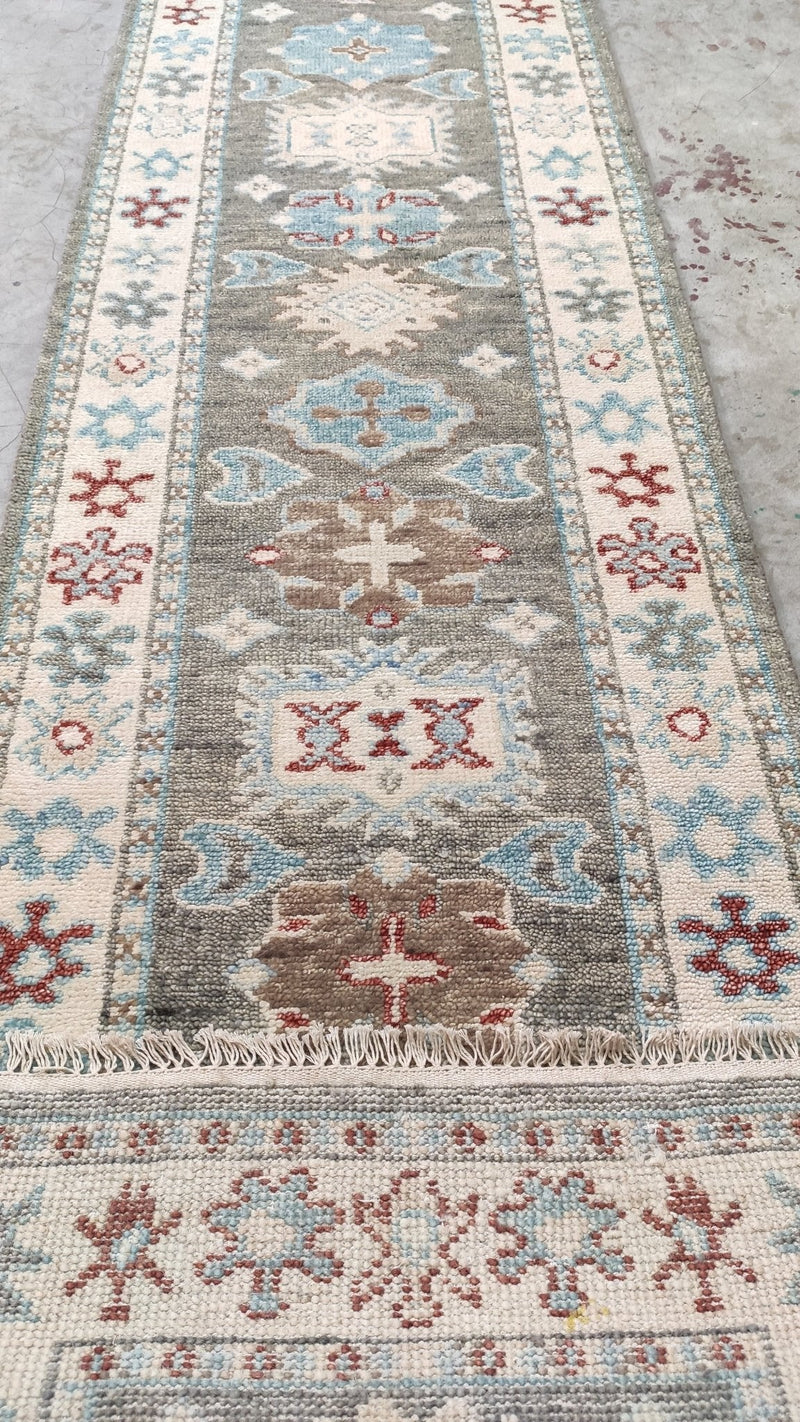 Myla 2.3x14 Brownish Grey Hand-Knotted Oushak Runner | Banana Manor Rug Company