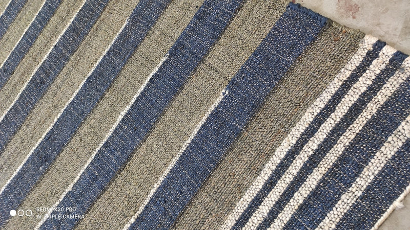 Nairobi Handwoven Grey and Blue Geometric Jute Rug 8x10 | Banana Manor Rug Company