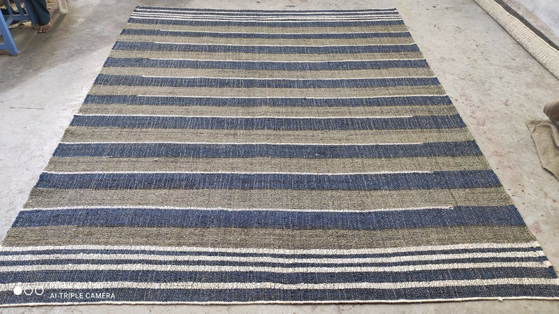 Nairobi Handwoven Grey and Blue Geometric Jute Rug 8x10 | Banana Manor Rug Company