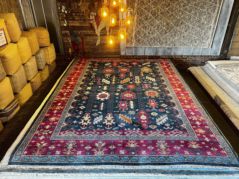 Nan Kempner 9.9x13.9 Blue and Red Hand-Knotted Oushak Rug | Banana Manor Rug Factory Outlet