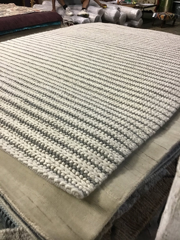 Naomi White and Grey Striped Handwoven Rug (Multiple Sizes) | Banana Manor Rug Company