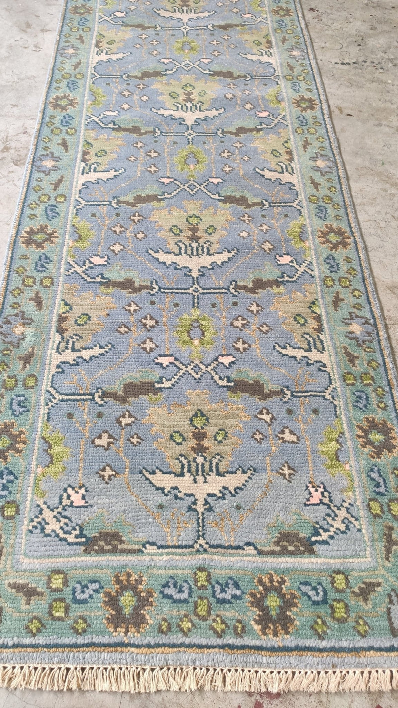 Natacha Régnier 2.6x12 Light Green Hand-Knotted Oushak Runner | Banana Manor Rug Company