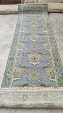 Natacha Régnier 2.6x12 Light Green Hand-Knotted Oushak Runner | Banana Manor Rug Company
