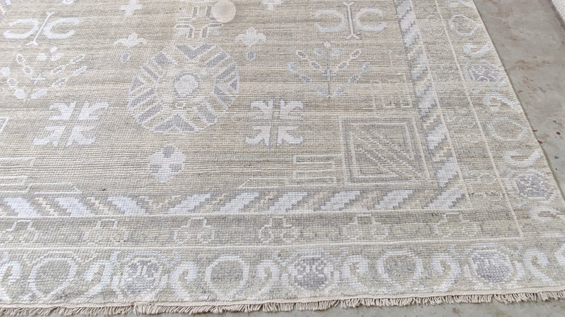 Natali Broods 7.9x8.6 Beige Hand-Knotted Oushak Rug | Banana Manor Rug Company