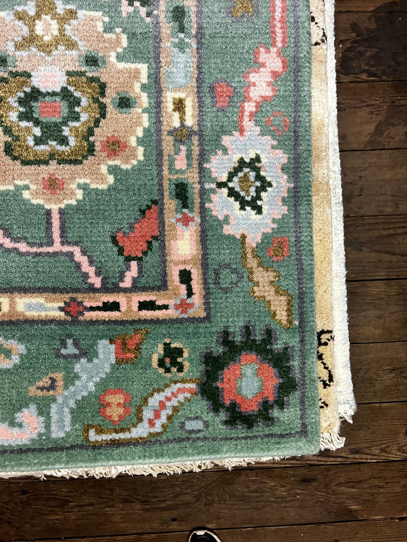 Natalie Becker Hand-Knotted Oushak Rug Green 4x6 | Banana Manor Rug Company