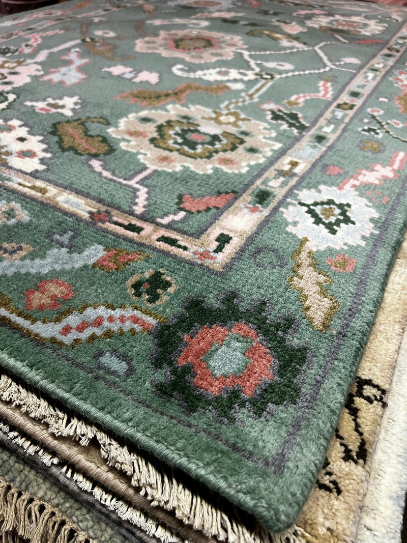 Natalie Becker Hand-Knotted Oushak Rug Green 4x6 | Banana Manor Rug Company