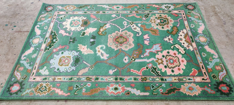 Natalie Becker Hand-Knotted Oushak Rug Green 4x6 | Banana Manor Rug Company