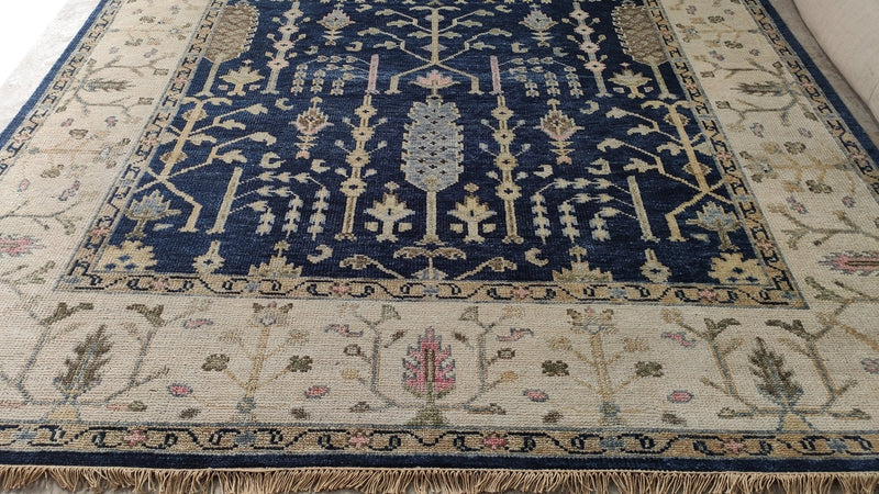 Naya 9x11.9 Blue and Ivory Hand-Knotted Rug | Banana Manor Rug Company