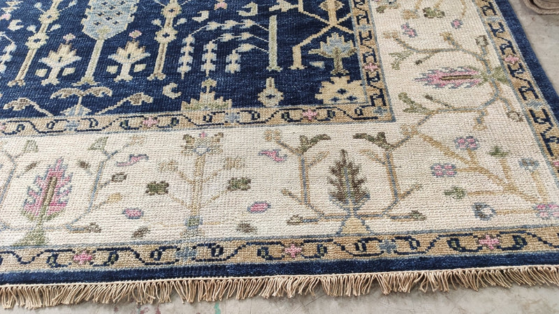 Naya 9x11.9 Blue and Ivory Hand-Knotted Rug | Banana Manor Rug Company