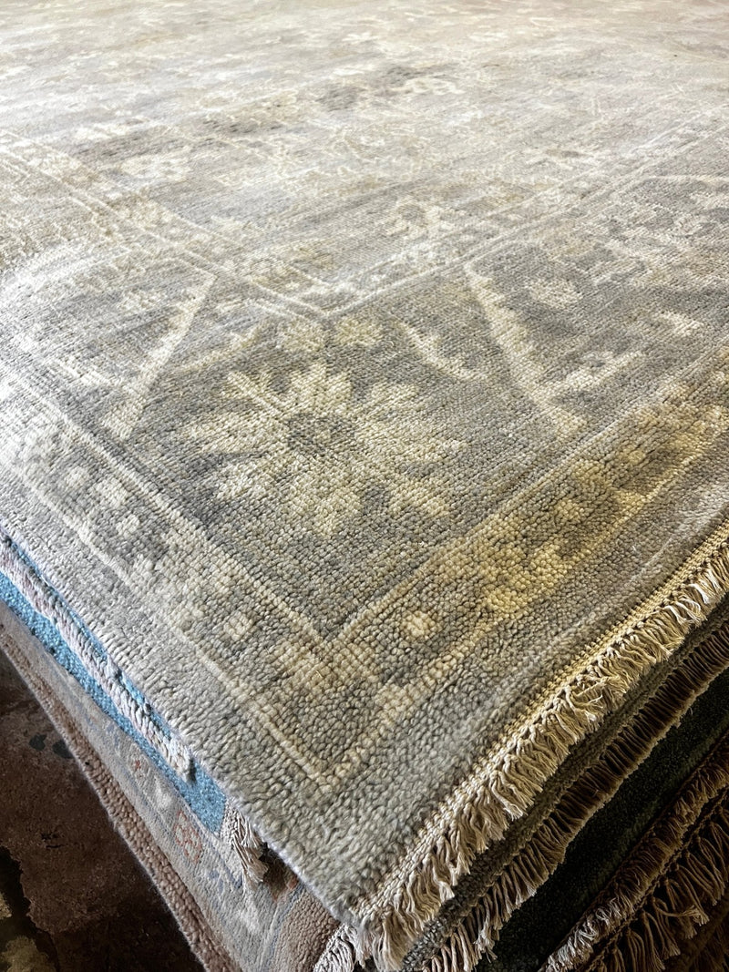 Nehalennia 9x12 Light Grey and Ivory Hand-Knotted Oushak Rug | Banana Manor Rug Company