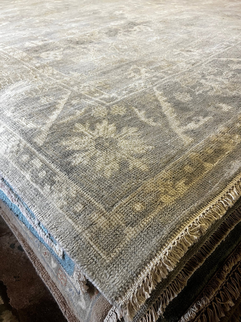 Nehalennia 9x12 Light Grey and Ivory Hand-Knotted Oushak Rug | Banana Manor Rug Company