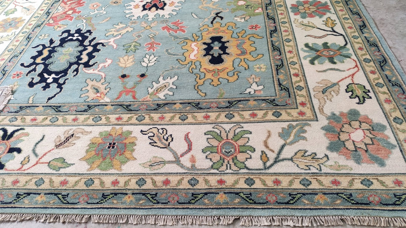 Nelly 9x12.3 Light BlueHand-Knotted Oushak Rug | Banana Manor Rug Company