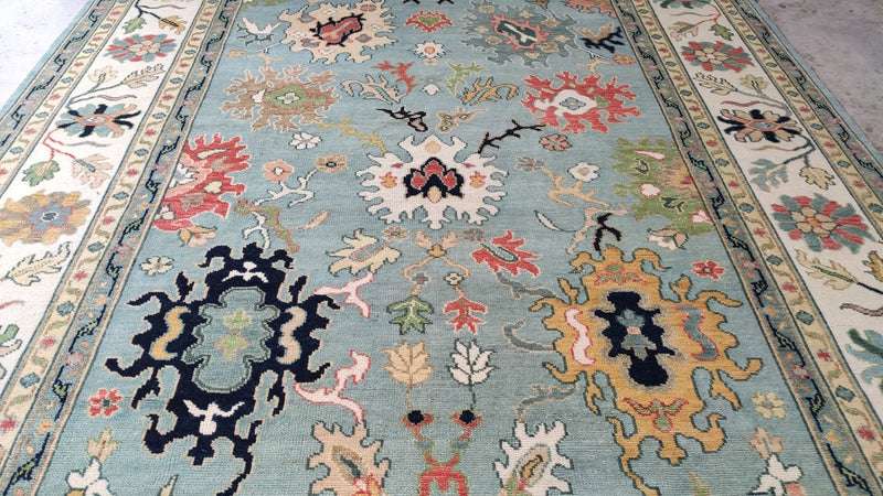 Nelly 9x12.3 Light BlueHand-Knotted Oushak Rug | Banana Manor Rug Company