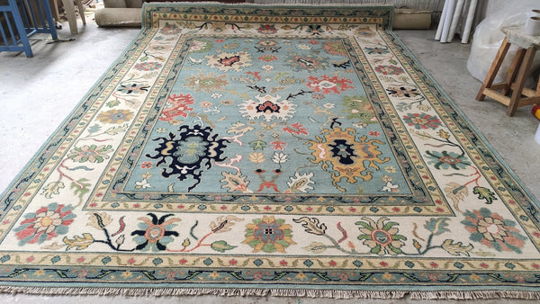 Nelly 9x12.3 Light BlueHand-Knotted Oushak Rug | Banana Manor Rug Company