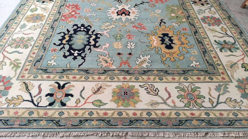 Nelly 9x12.3 Light BlueHand-Knotted Oushak Rug | Banana Manor Rug Company