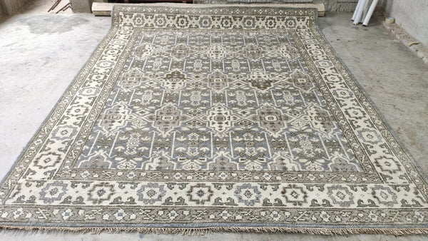 Nicole 8x10 Grey and Ivory Hand-Knotted Oushak Rug | Banana Manor Rug Company