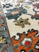 Nicole Kidman 2.6x9.9 Ivory and Light Blue Hand-Knotted Oushak Runner | Banana Manor Rug Company