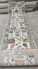 Nicole Kidman 2.6x9.9 Ivory and Light Blue Hand-Knotted Oushak Runner | Banana Manor Rug Company