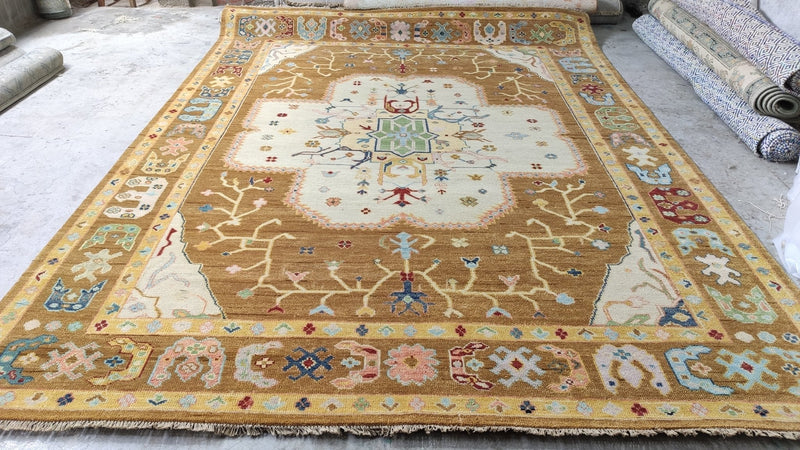 Nicole Scherzinger 9x12 Gold Hand-Knotted Oushak Rug | Banana Manor Rug Company