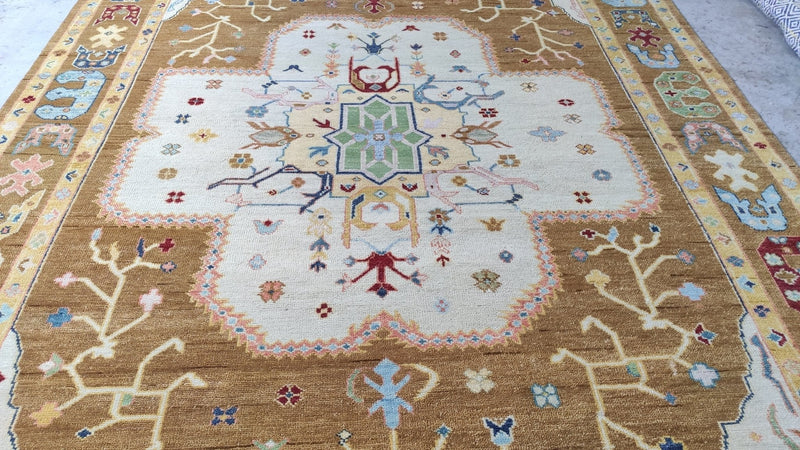 Nicole Scherzinger 9x12 Gold Hand-Knotted Oushak Rug | Banana Manor Rug Company