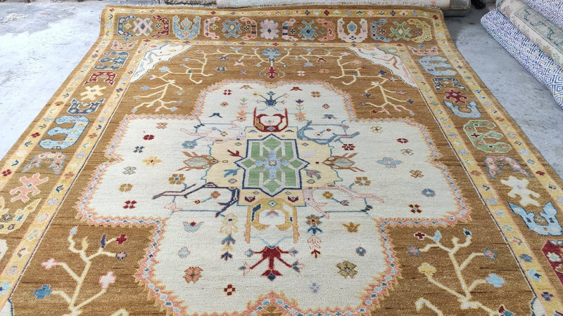 Nicole Scherzinger 9x12 Gold Hand-Knotted Oushak Rug | Banana Manor Rug Company