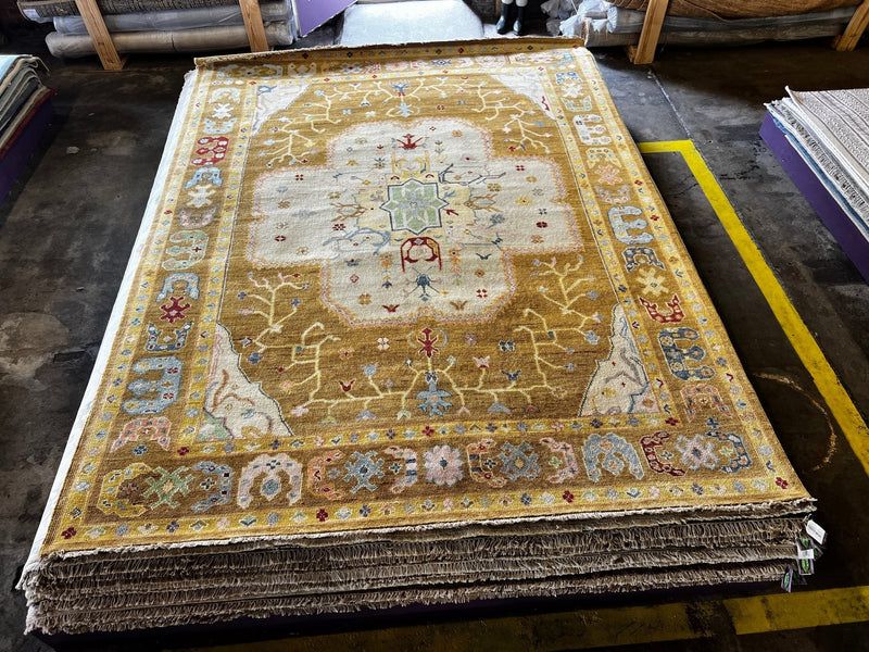 Nicole Scherzinger 9x12 Gold Hand-Knotted Oushak Rug | Banana Manor Rug Company
