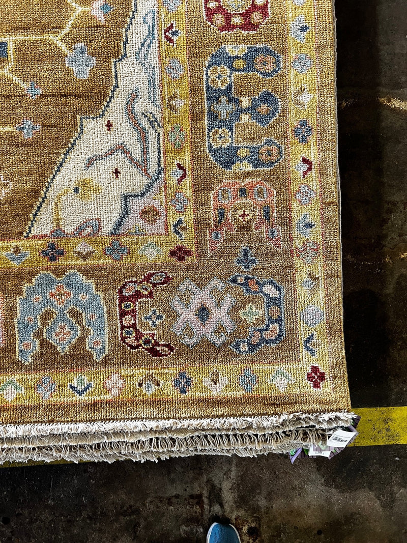 Nicole Scherzinger 9x12 Gold Hand-Knotted Oushak Rug | Banana Manor Rug Company