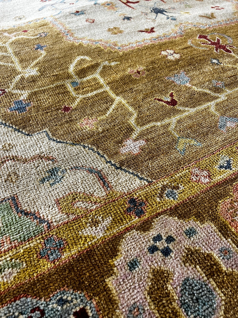 Nicole Scherzinger 9x12 Gold Hand-Knotted Oushak Rug | Banana Manor Rug Company