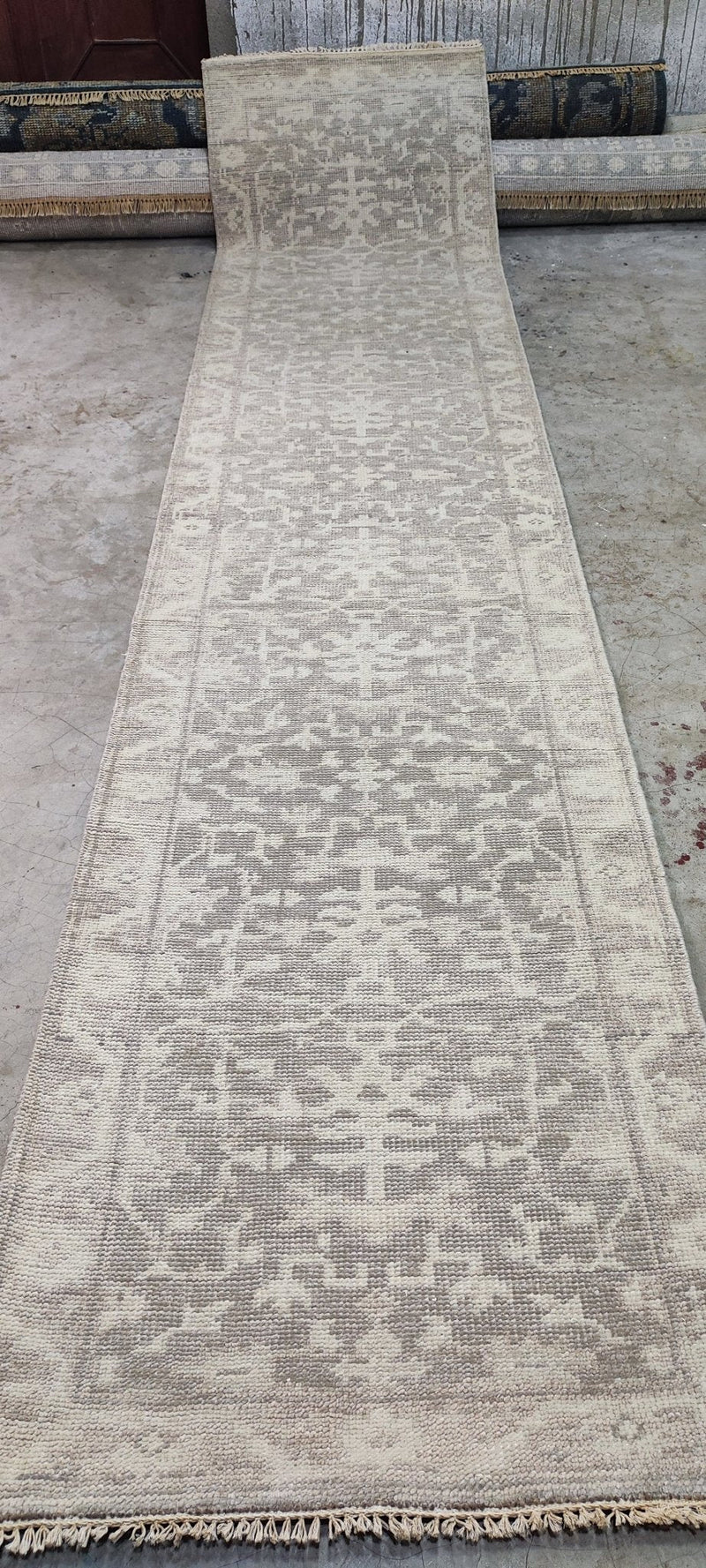 Nina Campbell Silver and Grey Hand-Knotted Oushak Runner 2.6x11.9 | Banana Manor Rug Company