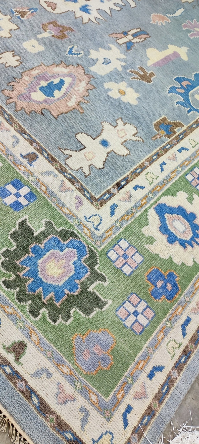 Niya Bascom 11.9x15 Light Blue and Green Hand-Knotted Oushak Rug | Banana Manor Rug Company