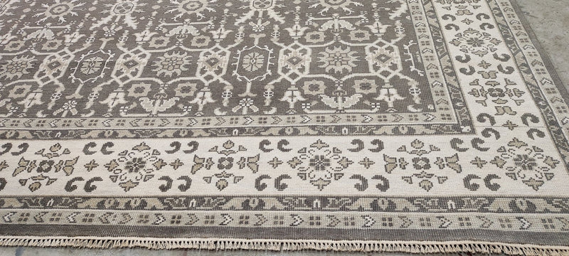 Norma Kamali 9.9x14 Grey and Ivory Hand-Knotted Oushak Rug | Banana Manor Rug Company